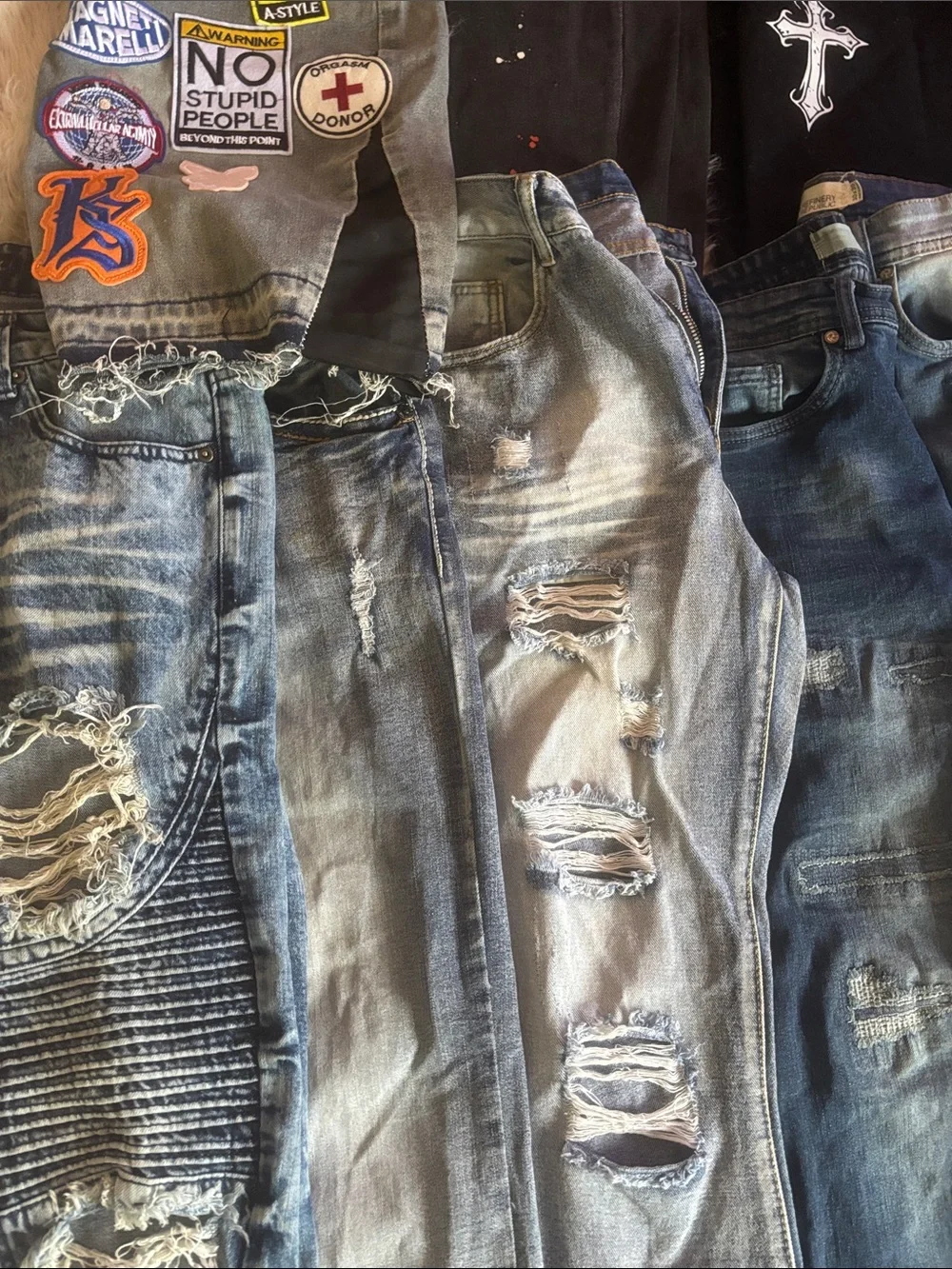 Assorted Distressed Blue Denim Jeans - Multiple Washes